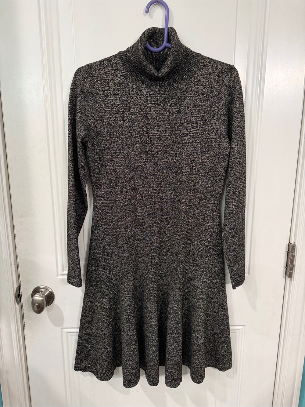 Turtleneck Knit Swing Dress - black and gold